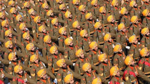 EPA India's Sikh Light Infantry Regiment marches during the 71st Republic Day celebrations in New Delhi, India, 26 January 2020.