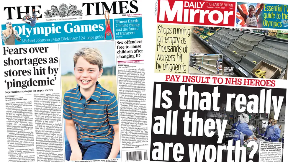 The Times and Daily Mirror front pages
