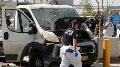 EPA Scene of suspected ramming attack at Maccabim crossing (31/08/23)