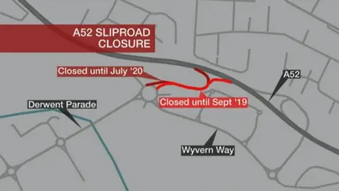 Major slip roads in Derby shut for 13 months