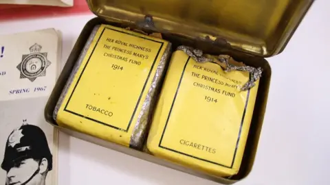 CJM Auctioneers Princess Mary tobacco gift box containing cigarettes, tobacco and matches