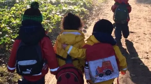 Little Forest Folk Children walk together at a Little Forest Folk nursery