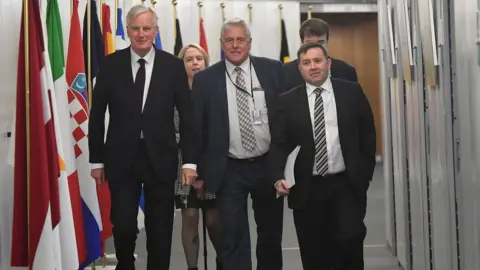 Getty Images Michel Barnier with UUP members