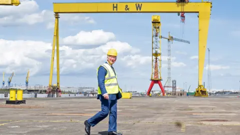 SAMIR HUSSEIN/POOL Prince Charles visits Harland & Wolff shipyard in Belfast on 18 May 2021