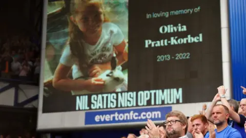 PA Media Olivia Pratt-Korbel on the big screen during Everton v Liverpool game