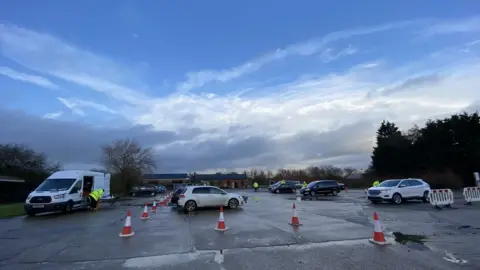 John Fairhall/BBC NHS staff testing at a site in Basildon