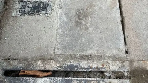 Local Democracy Reporting Service Gaps in the pavement and blocked gullies