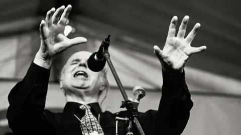 The Jesus Army founder, Noel Stanton, preaching at a rally