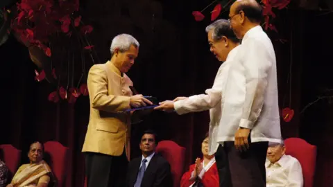 Shui Meng Ng Sombath Somphone receives the Ramon Magsaysay Award - sometimes called "Asia's Nobel Prize" - in Manila, Philippines in 2005