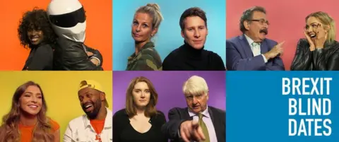 Composite image of all five couples taking part in Brexit blind dates series