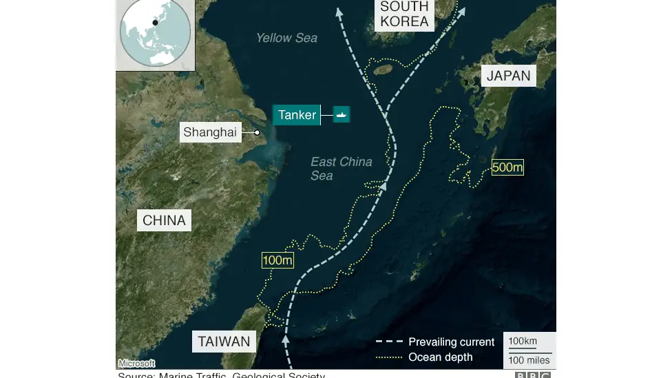 Map showing tanker location