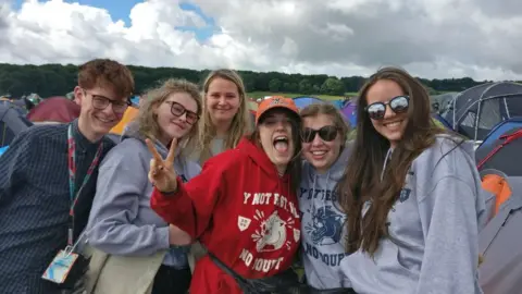 BBC News Alice, Ella, Ellie, Maddie, Peter, Lydia at Y Not festival