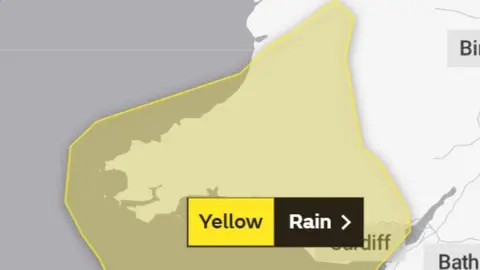 Met Office The weather warning covers south, west and most of mid Wales