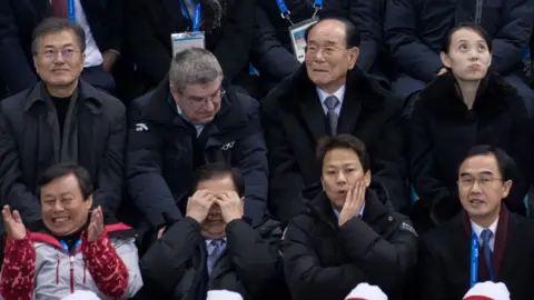 Getty Images High-profile guests watched the unified Korean team's match against Switzerland