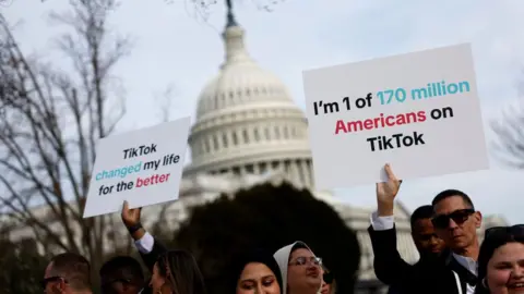 Getty Images TikTok supporters demonstrate outside the US Capitol building on 13 March 2024