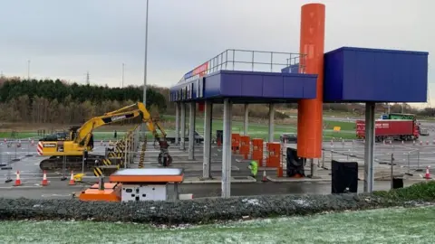 TT2 Toll booths at the Tyne Tunnel being demolished