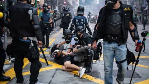 Laurel Chor A protester was arrested in Wan Chai on October 1, 2019