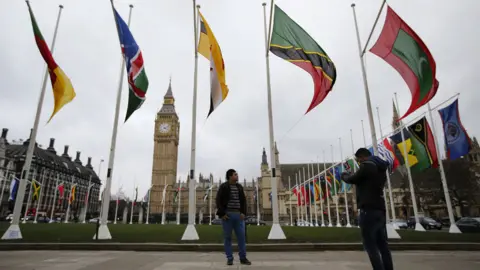 Getty Images Commonwealth flags in Parliament Square, London