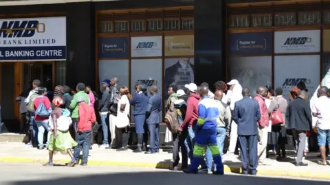 A queue at a bank in Harare, Zimbabwe