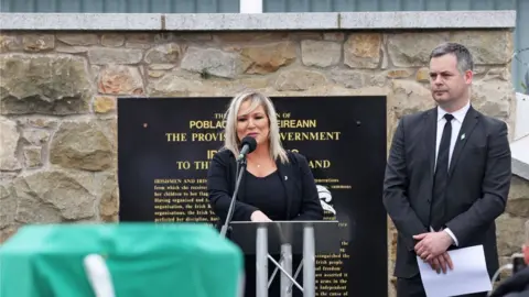 PA Media Michelle O'Neill addressed mourners at the Republican plot in the cemetery