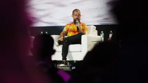 Getty Images Jack Dorsey speaks on stage at the Bitcoin 2021 Convention