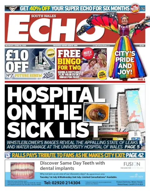 Media Wales Front page of South Wales Echo