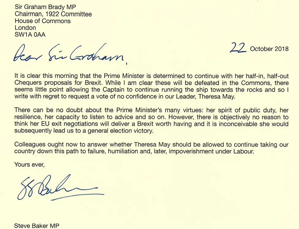 Steve Baker Letter from Steve Baker MP to Sir Graham Brady