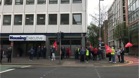 BBC Workers outside Housing Executive