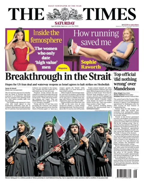 The headline on the front page of the Times reads: "Breakthrough in the Strait."