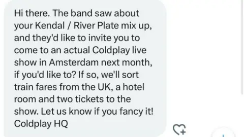 Twitter Message from Coldplay