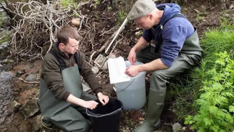 West Cumbria Rivers Trust Two men carrying out checks on the riverbank