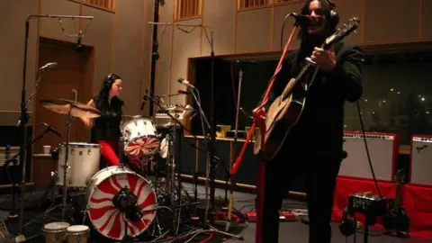 Meg and Jack White perform in Radio 1's Live Lounge at the BBC's Maida Vale studios in London