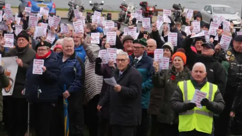 McAuley Multimedia Veterans protesting outside Bennet House, Portrush, County Antrim