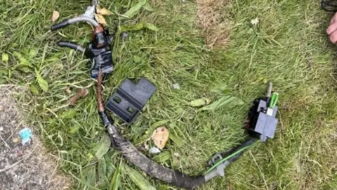 Bedfordshire Police An electricity cable cobbled together with electrical tape