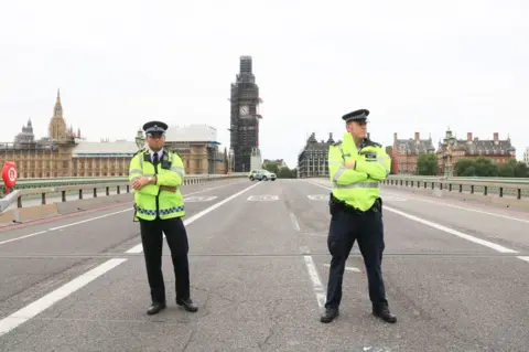 Shutterstock Westminster Bridge is cordoned off to traffic