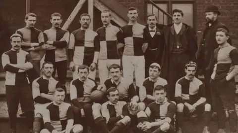 Cardiff Rugby Museum Norman Biggs (centre of front row) in the 1891-92 Cardiff Football Club first team