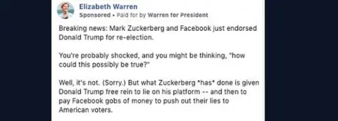 Facebook Warren advert