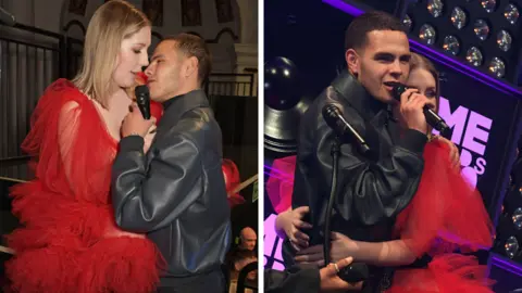 Getty Images Slowthai and Katherine Ryan together at the NME Awards