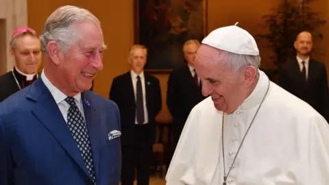Tim Rooke/PA Archive/PA Images Prince Charles with Pope Francis in 2017