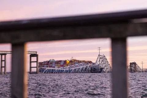 EPA A view of the Dali cargo vessel which crashed into the Francis Scott Key Bridge causing it to collapse in Baltimore, Maryland, US, on 26 March 2024