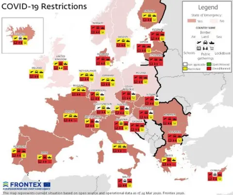 Frontex Frontex graphic showing border restrictions across Europe