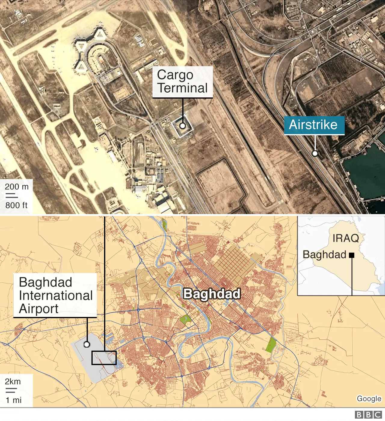 Map showing the location of the air strike