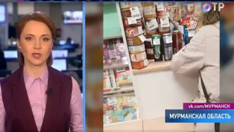 First Channel TV Beer bottles on sale at Murmansk post office