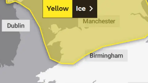 Met Office Met Office map showing the yellow warning which covers parts of Wales