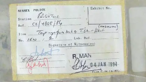 Sussex Police Bag containing DNA tapings from Karen Hadaway