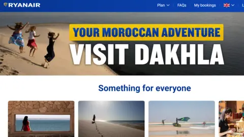 A screenshot of an email run from Ryanair, promoting flights to Western Sahara