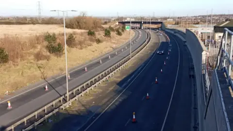 Owen Ward/BBC Lane closures on the A13 Sadlers Farm