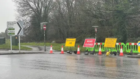 BBC The road closure on Brixham Road