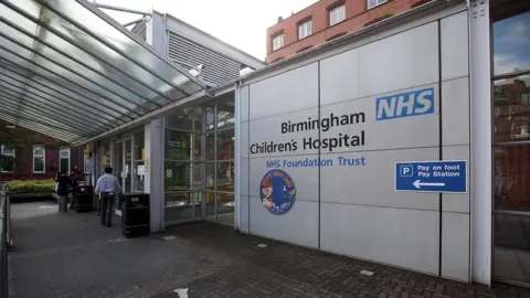 Getty Images An outside view of the entrance to Birmingham Children's Hospital