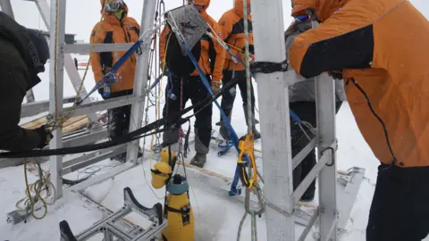 BBC Drilling began the day Justin had to leave the glacier